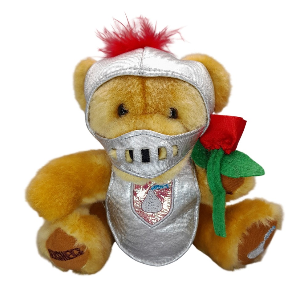 Hershey's Kisses Knight Teddy Bear Plush Silver Armor Rose Valentine 6 Inch